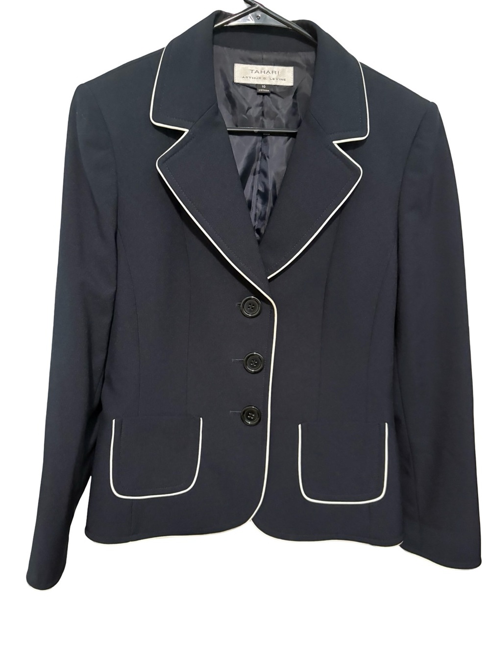 Tahari Arthur S. Levine Black White Piping Blazer Jacket Size 10